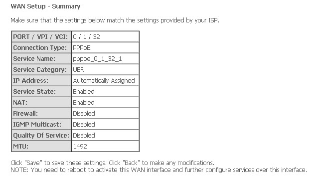 WAN Setup - Summary WAN Setup - Summary